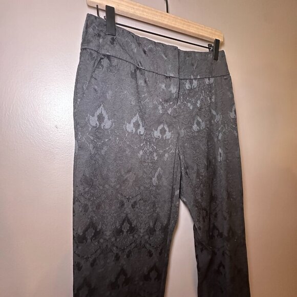 Women's 4 Nine.Eight Black on Black Print Pants Zipper Fly Drawstring Cord - Picture 6 of 9